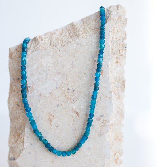 Blue Apatite Gemstone Necklace Gold Toggle Clasp Removable Baroque Pearl - Picture 6 of 16
